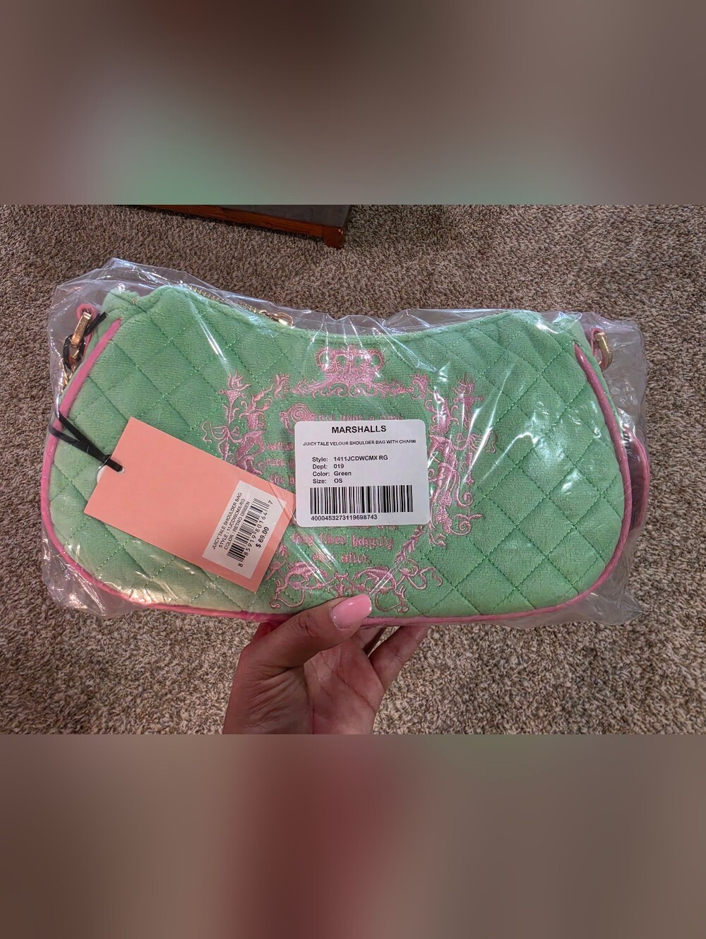 JUICY COUTURE  Mint GreenShoulder Bag with Pink Trim